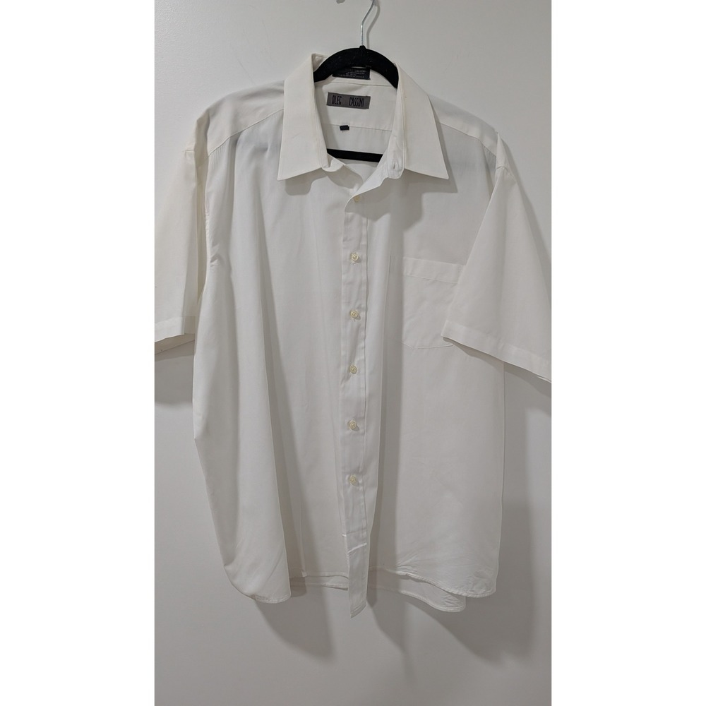 Oleg Cassini Mens White Short Sleeve Button Up Shirt Vtg Big 18.5 Cotton Blend
